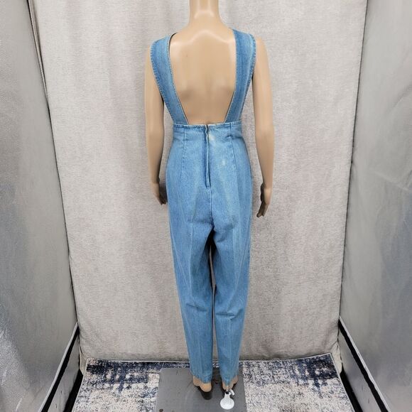 My Michelle Vintage Jumpsuit Overalls Denim Plunging Neckline Colorful Gemstones - Picture 2 of 16